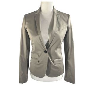 Massimo Dutti Women's Gray Taupe One Button V Neck Single Breasted Blazer Size S